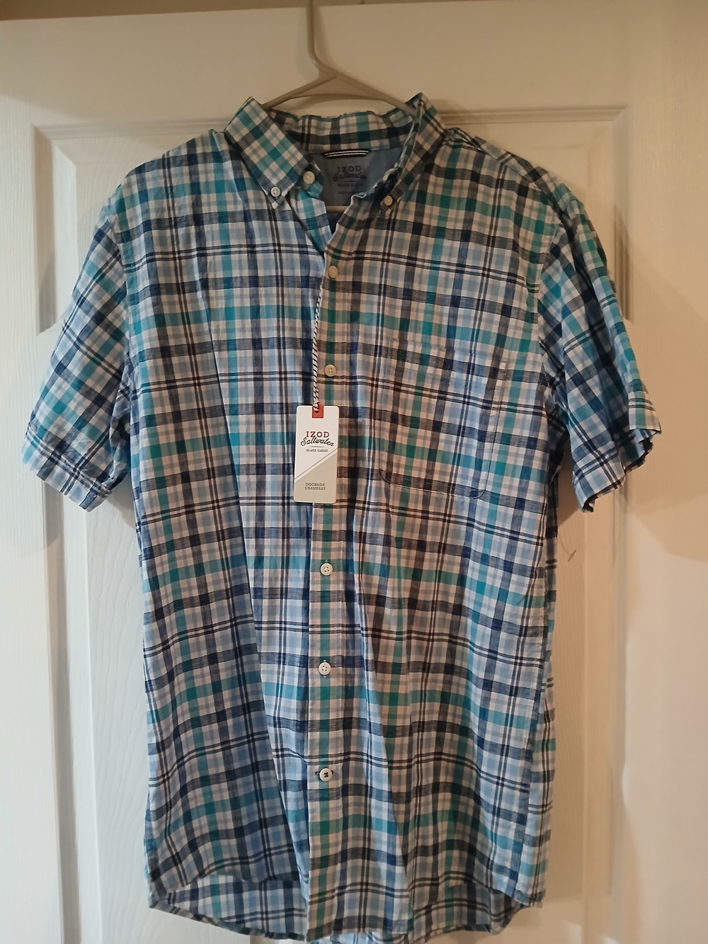 IZOD Men’s Blue & Teal Plaid Short-Sleeve Button-Down Shirt